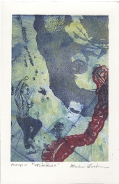 "Upsidedown," Lithograph on top of an Intaglio Collagraph